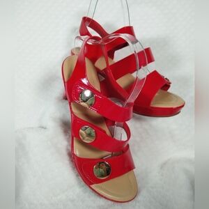 NWOT Red Strappy Platform Sandals with Gold Accents by Patrizia Sz 39
